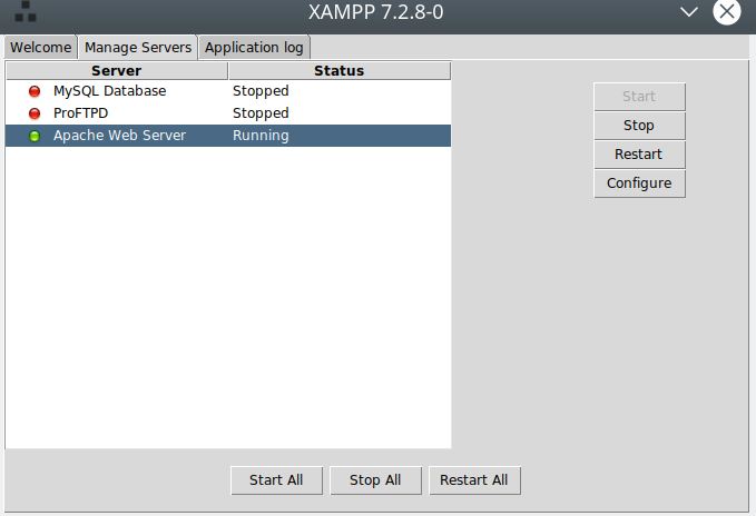 Panell de control de XAMPP per a Linux